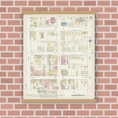 Old map wall art mockup — magnetic wood frame on brick wall — Sanborn Fire Insurance Map from Two Harbors, Lake County, Minnesota (1914), Sheet #0003