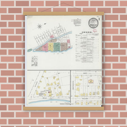 Old map wall art mockup — magnetic wood frame on brick wall — Sanborn Fire Insurance Map from Marine City, Saint Clair County, Michigan (1895) - Complete Map Set