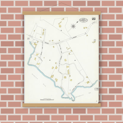 Old map wall art mockup — magnetic wood frame on brick wall — Sanborn Fire Insurance Map from Swampscott, Essex County, Massachusetts (1907), Sheet #0022