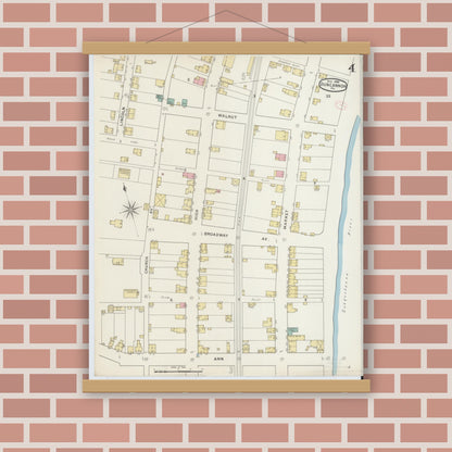 Old map wall art mockup — magnetic wood frame on brick wall — Sanborn Fire Insurance Map from Duncannon, Perry County, Pennsylvania (1894), Sheet #0004