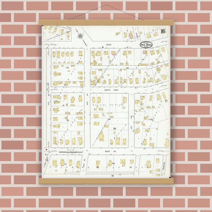 Old map wall art mockup — magnetic wood frame on brick wall — Sanborn Fire Insurance Map from Red Wing, Goodhue County, Minnesota (1917), Sheet #0016