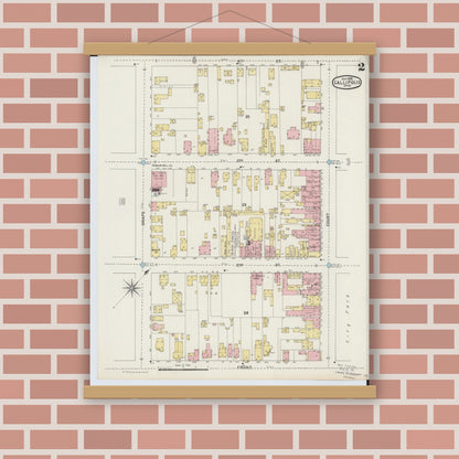 Old map wall art mockup — magnetic wood frame on brick wall — Sanborn Fire Insurance Map from Gallipolis, Gallia County, Ohio (1895), Sheet #0002