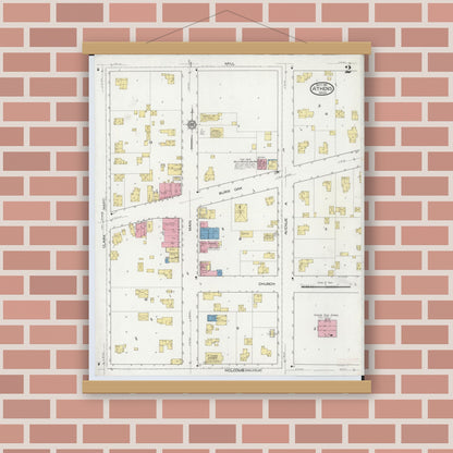 Old map wall art mockup — magnetic wood frame on brick wall — Sanborn Fire Insurance Map from Athens, Calhoun County, Michigan (1916), Sheet #0002