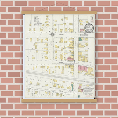 Old map wall art mockup — magnetic wood frame on brick wall — Sanborn Fire Insurance Map from Imlay City, Lapeer County, Michigan (1895) - Complete Map Set