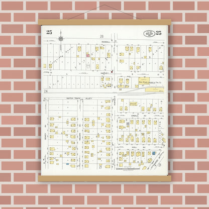 Old map wall art mockup — magnetic wood frame on brick wall — Sanborn Fire Insurance Map from Beloit, Rock County, Wisconsin (1926), Sheet #0025