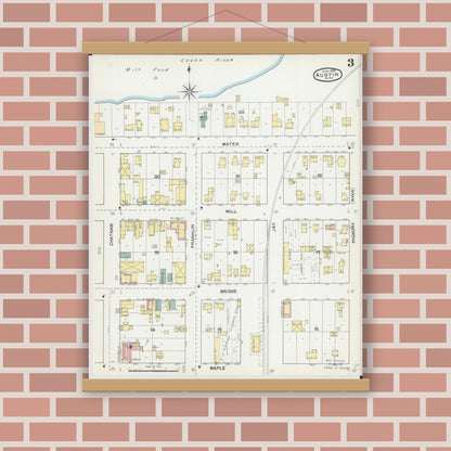 Old map wall art mockup — magnetic wood frame on brick wall — Sanborn Fire Insurance Map from Austin, Mower County, Minnesota (1892), Sheet #0003