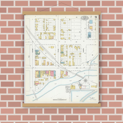 Old map wall art mockup — magnetic wood frame on brick wall — Sanborn Fire Insurance Map from Lanesboro, Fillmore County, Minnesota (1900), Sheet #0003