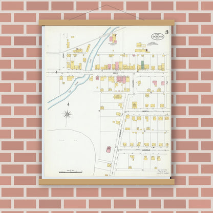 Old map wall art mockup — magnetic wood frame on brick wall — Sanborn Fire Insurance Map from Salineville, Columbiana County, Ohio (1902), Sheet #0003