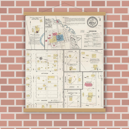 Old map wall art mockup — magnetic wood frame on brick wall — Sanborn Fire Insurance Map from Argyle, Marshall County, Minnesota (1922), Sheet #0001