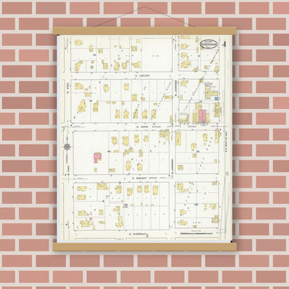 Old map wall art mockup — magnetic wood frame on brick wall — Sanborn Fire Insurance Map from Robinson, Crawford County, Illinois (1916), Sheet #0004