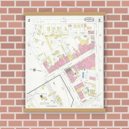 Old map wall art mockup — magnetic wood frame on brick wall — Sanborn Fire Insurance Map from Edwardsville, Madison County, Illinois (1930), Sheet #0002