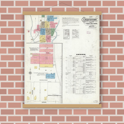 Old map wall art mockup — magnetic wood frame on brick wall — Sanborn Fire Insurance Map from Knightstown, Henry County, Indiana (1916) - Complete Map Set