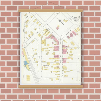 Old map wall art mockup — magnetic wood frame on brick wall — Sanborn Fire Insurance Map from Newaygo, Newaygo County, Michigan (1911), Sheet #0002