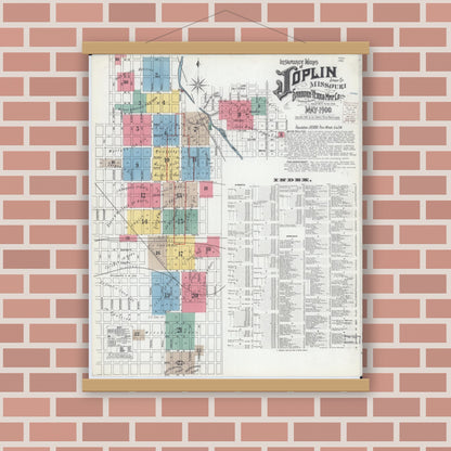 Old map wall art mockup — magnetic wood frame on brick wall — Sanborn Fire Insurance Map from Joplin, Jasper County, Missouri (1900) - Complete Map Set