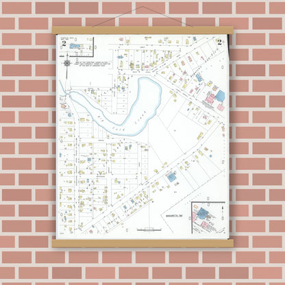 Old map wall art mockup — magnetic wood frame on brick wall — Sanborn Fire Insurance Map from Castalia, Erie County, Ohio (1951), Sheet #0002
