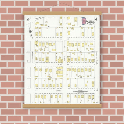 Old map wall art mockup — magnetic wood frame on brick wall — Sanborn Fire Insurance Map from Freeport, Brazoria County, Texas (1926), Sheet #0004
