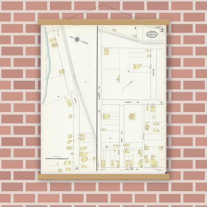 Old map wall art mockup — magnetic wood frame on brick wall — Sanborn Fire Insurance Map from Duryea, Luzerne County, Pennsylvania (1914), Sheet #0003