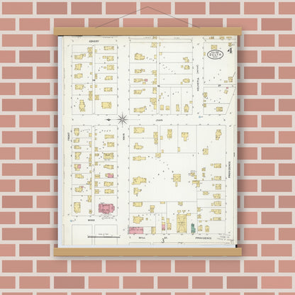 Old map wall art mockup — magnetic wood frame on brick wall — Sanborn Fire Insurance Map from Delta, Fulton County, Ohio (1905), Sheet #0004
