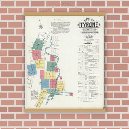 Old map wall art mockup — magnetic wood frame on brick wall — Sanborn Fire Insurance Map from Tyrone, Blair County, Pennsylvania (1906), Sheet #0001