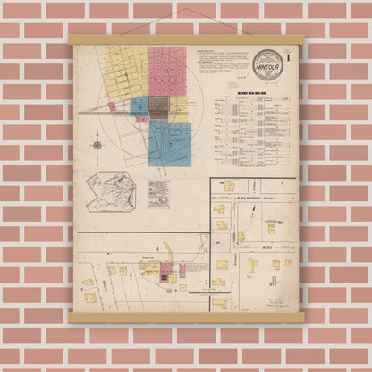 Old map wall art mockup — magnetic wood frame on brick wall — Sanborn Fire Insurance Map from Mineola, Wood County, Texas (1922) - Complete Map Set