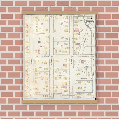 Old map wall art mockup — magnetic wood frame on brick wall — Sanborn Fire Insurance Map from Crown Point, Lake County, Indiana (1948), Sheet #0005