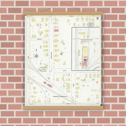 Old map wall art mockup — magnetic wood frame on brick wall — Sanborn Fire Insurance Map from Holly, Oakland County, Michigan (1908), Sheet #0002