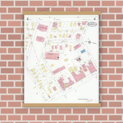 Old map wall art mockup — magnetic wood frame on brick wall — Sanborn Fire Insurance Map from Edwardsville, Madison County, Illinois (1930), Sheet #0004