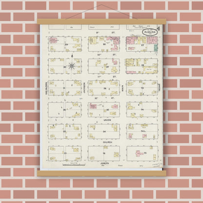 Old map wall art mockup — magnetic wood frame on brick wall — Sanborn Fire Insurance Map from Auburn, De Kalb County, Indiana (1891), Sheet #0004