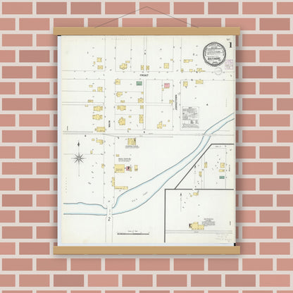 Old map wall art mockup — magnetic wood frame on brick wall — Sanborn Fire Insurance Map from Baltimore, Fairfield County, Ohio (1901), Sheet #0001