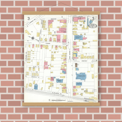 Old map wall art mockup — magnetic wood frame on brick wall — Sanborn Fire Insurance Map from Haddonfield, Camden County, New Jersey (1923), Sheet #0003