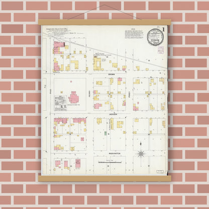 Old map wall art mockup — magnetic wood frame on brick wall — Sanborn Fire Insurance Map from Vernon, Jennings County, Indiana (1901) - Complete Map Set