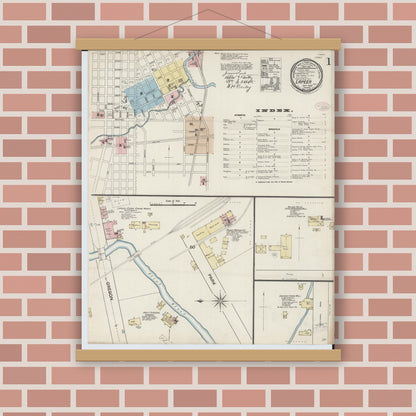 Old map wall art mockup — magnetic wood frame on brick wall — Sanborn Fire Insurance Map from Lapeer, Lapeer County, Michigan (1888) - Complete Map Set