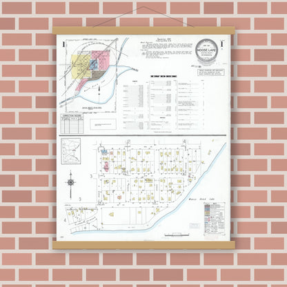 Old map wall art mockup — magnetic wood frame on brick wall — Sanborn Fire Insurance Map from Moose Lake, Carlton County, Minnesota (1951) - Complete Map Set