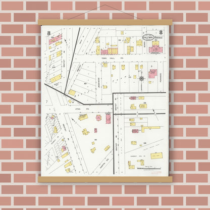 Old map wall art mockup — magnetic wood frame on brick wall — Sanborn Fire Insurance Map from Halfway, Macomb County, Michigan (1925), Sheet #0008