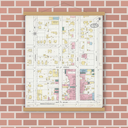 Old map wall art mockup — magnetic wood frame on brick wall — Sanborn Fire Insurance Map from Fulton, Callaway County, Missouri (1895), Sheet #0002