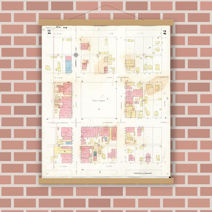 Old map wall art mockup — magnetic wood frame on brick wall — Sanborn Fire Insurance Map from Marengo, Iowa County, Iowa (1942), Sheet #0002