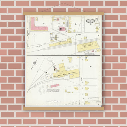 Old map wall art mockup — magnetic wood frame on brick wall — Sanborn Fire Insurance Map from Gainesville, Alachua County, Florida (1913), Sheet #0023