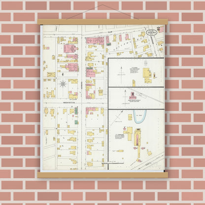 Old map wall art mockup — magnetic wood frame on brick wall — Sanborn Fire Insurance Map from Sabina, Clinton County, Ohio (1899), Sheet #0002