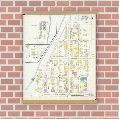 Old map wall art mockup — magnetic wood frame on brick wall — Sanborn Fire Insurance Map from East Liverpool, Columbiana County, Ohio (1903), Sheet #0002