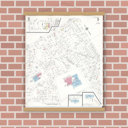 Old map wall art mockup — magnetic wood frame on brick wall — Sanborn Fire Insurance Map from Crystal Lake, McHenry County, Illinois (1955), Sheet #0005