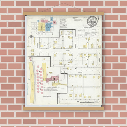 Old map wall art mockup — magnetic wood frame on brick wall — Sanborn Fire Insurance Map from McArthur, Vinton County, Ohio (1911) - Complete Map Set