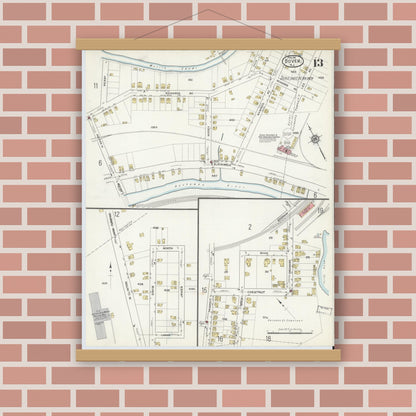 Old map wall art mockup — magnetic wood frame on brick wall — Sanborn Fire Insurance Map from Dover, Morris County, New Jersey (1916), Sheet #0013