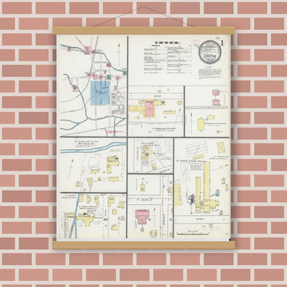 Old map wall art mockup — magnetic wood frame on brick wall — Sanborn Fire Insurance Map from Canton, Bradford County, Pennsylvania (1892) - Complete Map Set