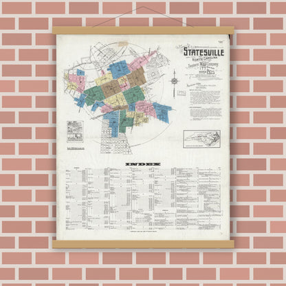 Old map wall art mockup — magnetic wood frame on brick wall — Sanborn Fire Insurance Map from Statesville, Iredell County, North Carolina (1925) - Complete Map Set