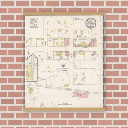 Old map wall art mockup — magnetic wood frame on brick wall — Sanborn Fire Insurance Map from Lockeford, San Joaquin County, California (1912) - Complete Map Set
