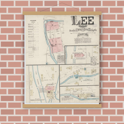 Old map wall art mockup — magnetic wood frame on brick wall — Sanborn Fire Insurance Map from Lee, Berkshire County, Massachusetts (1884) - Complete Map Set