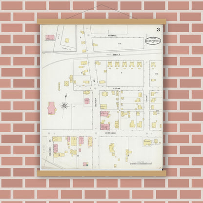 Old map wall art mockup — magnetic wood frame on brick wall — Sanborn Fire Insurance Map from Sharpsville, Mercer County, Pennsylvania (1895), Sheet #0003