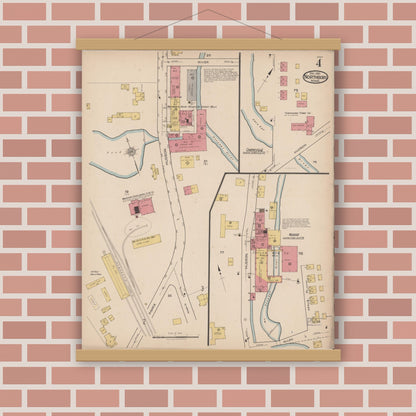 Old map wall art mockup — magnetic wood frame on brick wall — Sanborn Fire Insurance Map from Northboro, Worcester County, Massachusetts (1921), Sheet #0004