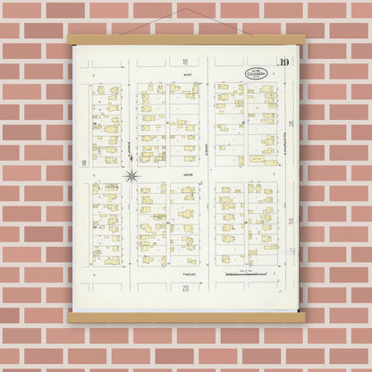 Old map wall art mockup — magnetic wood frame on brick wall — Sanborn Fire Insurance Map from Escanaba, Delta County, Michigan (1906), Sheet #0019