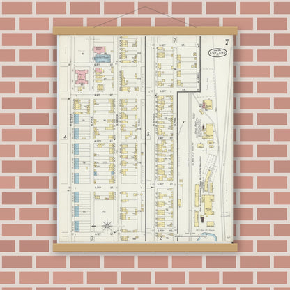 Old map wall art mockup — magnetic wood frame on brick wall — Sanborn Fire Insurance Map from Ashland, Schuylkill County, Pennsylvania (1896), Sheet #0007